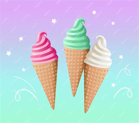 Premium Vector Colorful Ice Cream Cone Pink Ice Cream Green White