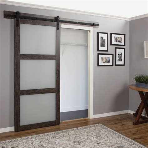 Erias Home Designs Continental Frosted Glass 1 Panel Ironage Laminate Interior Barn Door