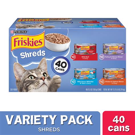 40 Pack Friskies Wet Cat Food Variety Pack Shreds Beef Turkey