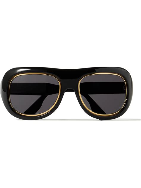 Gucci Navigator D Frame Acetate And Gold Tone Sunglasses In Black