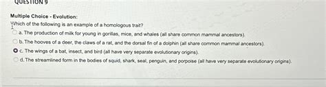 Solved Question Multiple Choice Evolution Which Of The Chegg