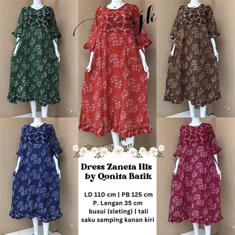 Jual Dress Zaneta Hls By Qonita Batik Pekalongan Ori Shopee