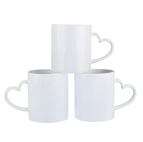 Plain Ceramic Heart Handle White Sublimation Mug For Ting Capacity