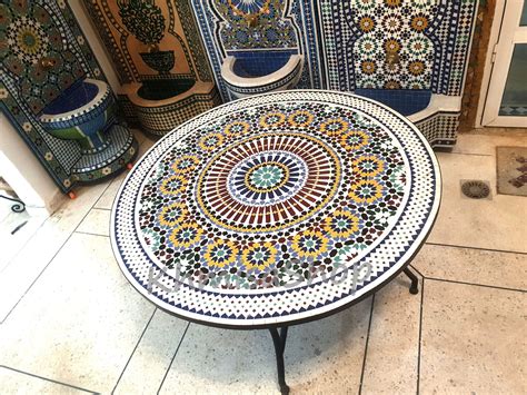 Moroccan Multi Color Mosaic Dining Table Round Handmade Etsy