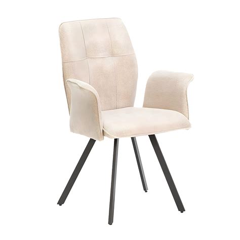 SELMA Lot de 6 Fauteuils Tissu Beige Effet Tricoté Pieds Métal Noir