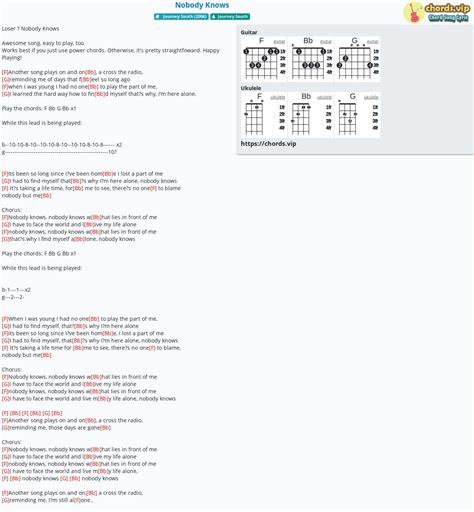 Chord Nobody Knows Tab Song Lyric Sheet Guitar Ukulele Chords Vip