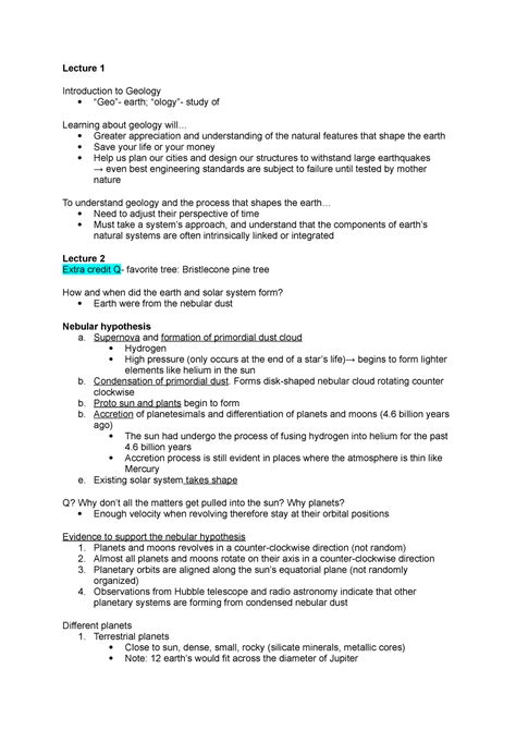 Ess 101 Midterm 1 Lecture Notes Lecture 1 Introduction To Geology