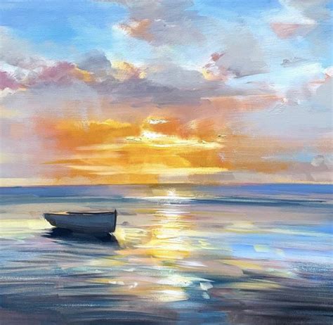 Ocean Sunset Boat Painting