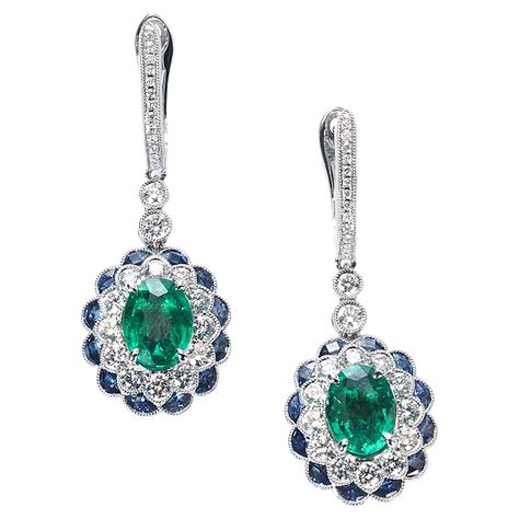 Antique Style Sapphire And Diamond Cluster Drop Earrings At 1stDibs