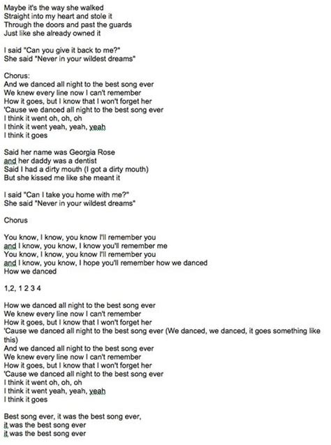 Best Song Ever Lyrics One Direction Best Song Ever Lyrics With Names 51 Of The Most