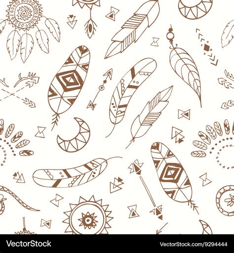 Seamless Pattern With Boho Chic Style Elements Vector Image