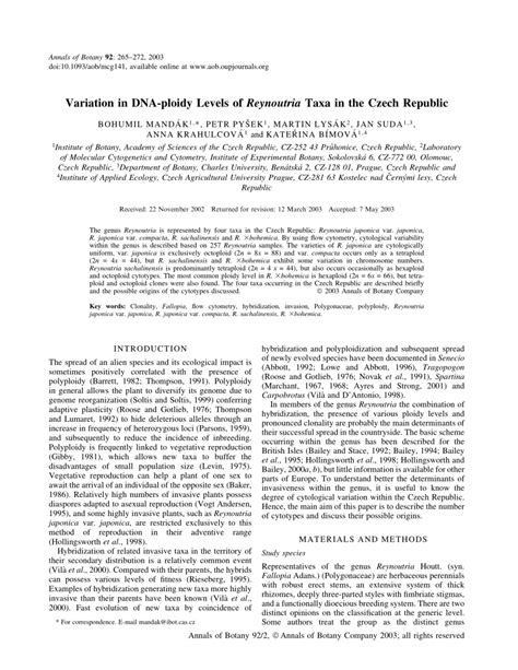 PDF Variation Of DNA Ploidy Levels Of Reynoutria Taxa In The Czech