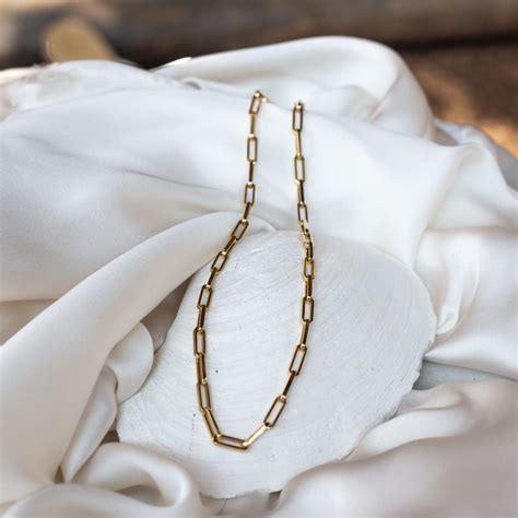 K Solid Gold Paperclip Necklace Inches Etsy