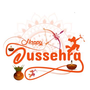 Happy Dussehra Indian Festival Calligraphy And Rama Clipart Vecctor