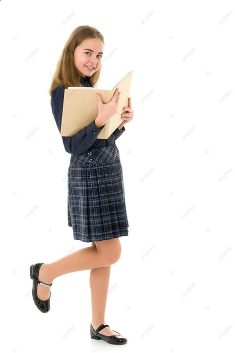 Ni A Colegiala Con Libro Aislado Sobre Fondo Blanco Intelecto