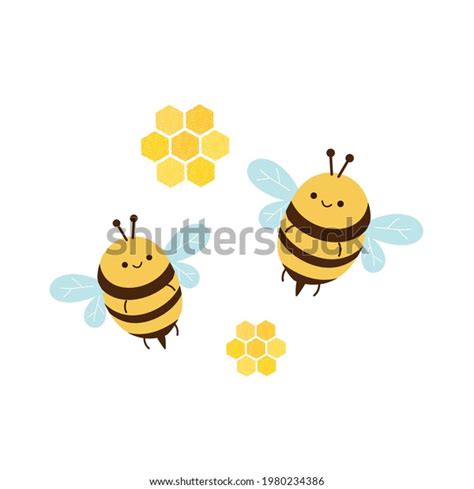 Cute Bee Cartoons Honeycomb Icons Isolated Stock Vector Royalty Free 1980234386 Shutterstock