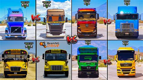 SCANIA TRUCK VS MAN VS HINO RANGER VS SCHOOL BUS IN GTA 5 VS TEARDOWN