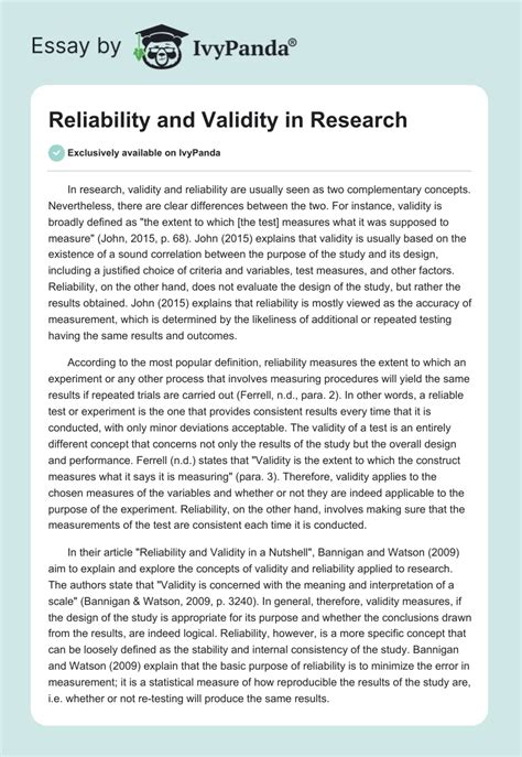 Reliability And Validity In Research 1289 Words Research Paper Example