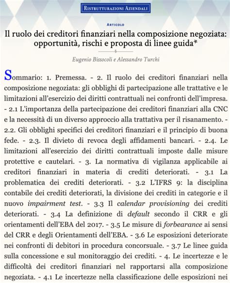 Il Ruolo Dei Creditori Finanziari Nella Composizione Negoziata Della Crisi Zitiello Associati