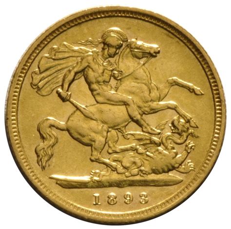 1893 Half Gold Sovereign Victoria Old Head St Hopper