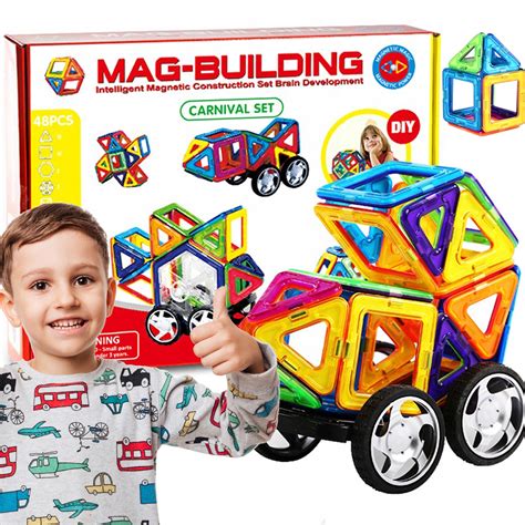 DUŻE KLOCKI MAGNETYCZNE 3D KONSTRUKCYJNE ZESTAW XXL Magnetic Tiles 48