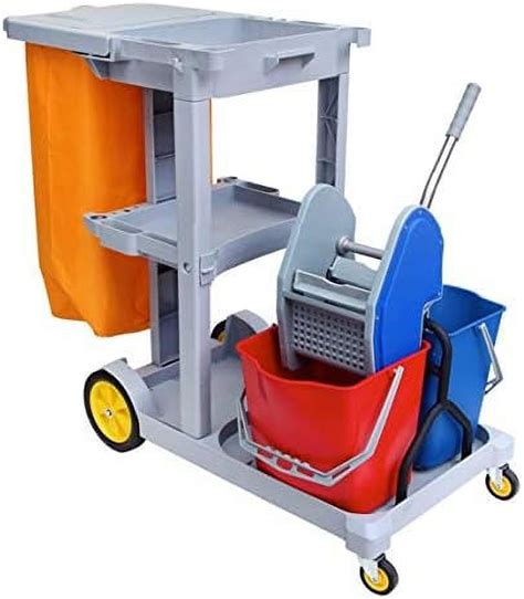 Janitorial Cart With Cover 25 Gallon Bag 2 Buckets Mop Wringer