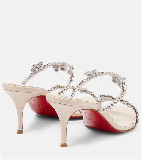 Just Queen Embellished Leather Mules In White Christian Louboutin