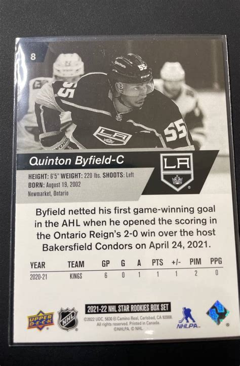 Quinton Byfield C NHL 2021 2022 Upper Deck Star Rookies Hockey Box Set