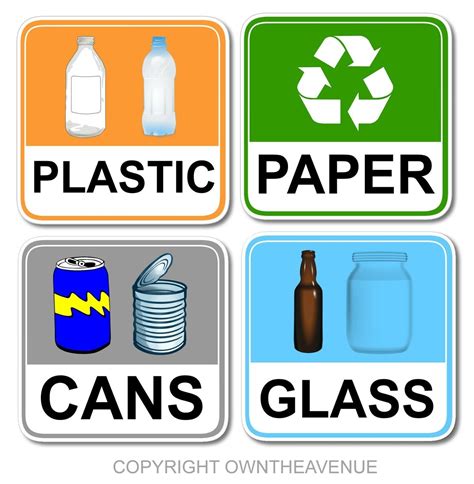 Recycling Paper Cans Plastic Glass Vinyl Stickers Decal Bin Recycle Ec