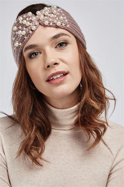 Faux Pearl Embellished Knitted Headband Just 3