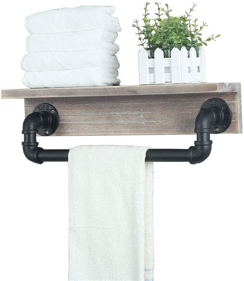 Mbqq Industrial Pipe Shelf Rustic Wall Shelf With Towel Bar