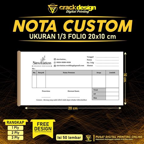 Jual Cetak Nota Grosir Ukuran Folio Nota Toko Nota Olshop