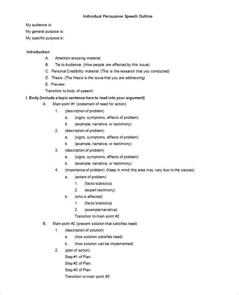 Free 6 Persuasive Speech Outline Template Doc Pdf