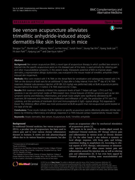 PDF Bee Venom Acupuncture Alleviates Trimellitic Anhydride TMA