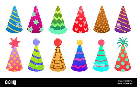 Birthday Party Hats Set Different Colors And Shapes Vector Stock