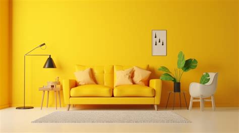 Premium Ai Image A Yellow Living Room With A Yellow Wall And A Yellow