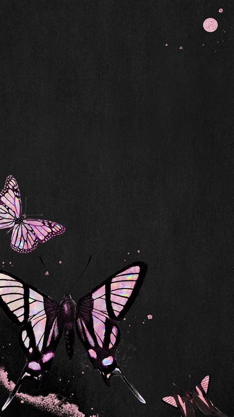 Pink Holographic Butterfly Black Background Premium PSD Rawpixel