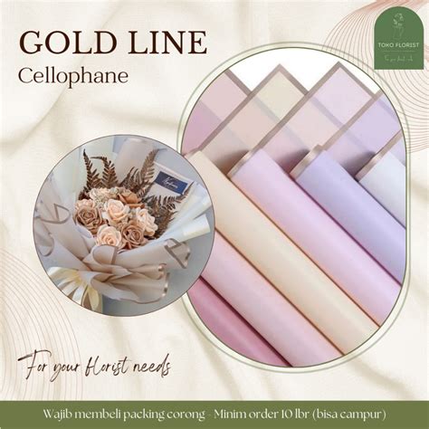 Jual ECER Kertas Buket Bunga Cellophane GOLD LINE Per Lembar Shopee