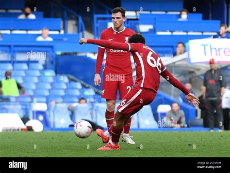 Liverpools Trent Alexander Arnold Takes A Free Kick During The Premier