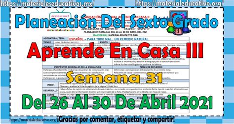 Planeaci N Del Sexto Grado Con Actividades De Acuerdo A Los