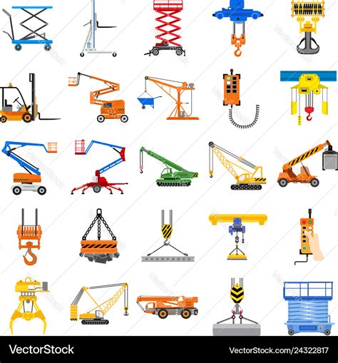 Lifting Machine Icon Set Flat Style Royalty Free Vector