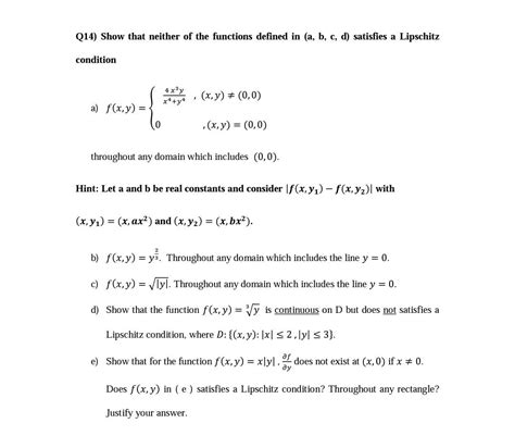 Solved Question On Lipschitz Condition Solve Question 14