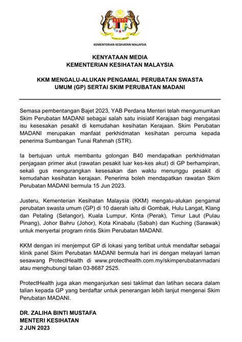 Kkmalaysia On Twitter Kenyataan Media Kementerian Kesihatan