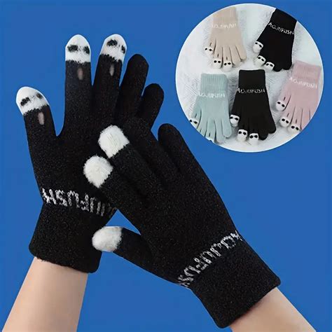 Cute Cartoon Plush Knit Gloves Short Flip Leak Finger Touch Temu Australia