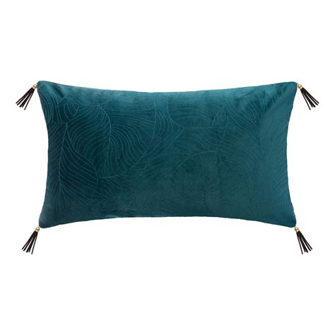 Coussin rectangulaire 30 x 50 cm Feuilles Bleu canard Déco textile