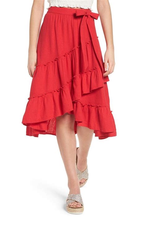 Bp Tiered Faux Wrap Skirt Red Wrap Skirts Fashion Womens Skirt