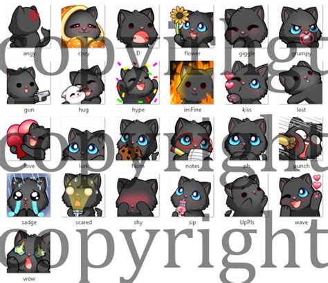 25 Black Longhair Cat Twitch Emotes In 3 Eye Colors Read Etsy