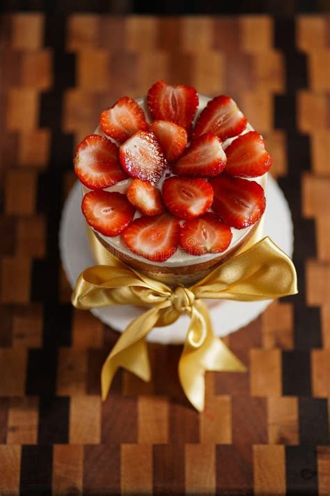 Naked Cake Covered In Strawberries Stock Photo Image Of Food Delicacy