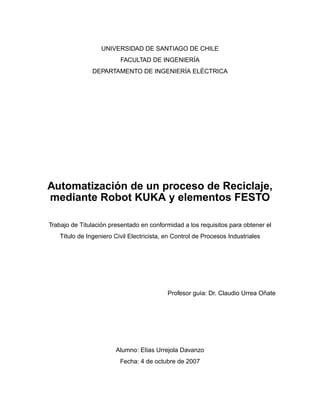 Automatizacion De Un Proceso De Reciclaje Mediante Robot Kuka Y