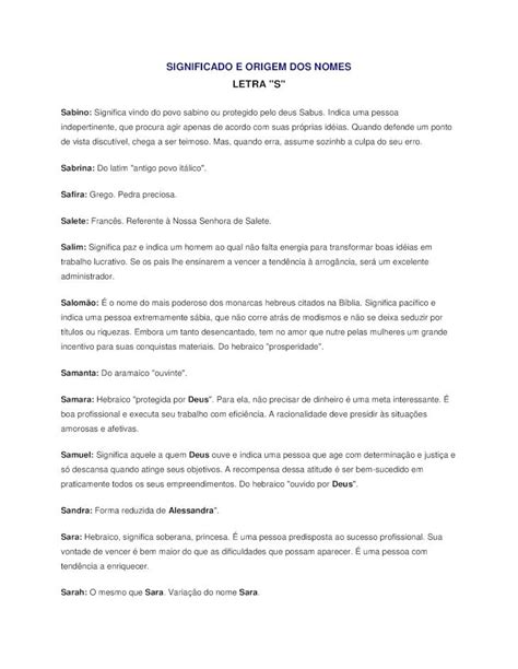 Qual É O Significado Do Nome S - (PDF) SIGNIFICADO E ORIGEM DOS NOMES LETRA Satividaderural.com.br ...